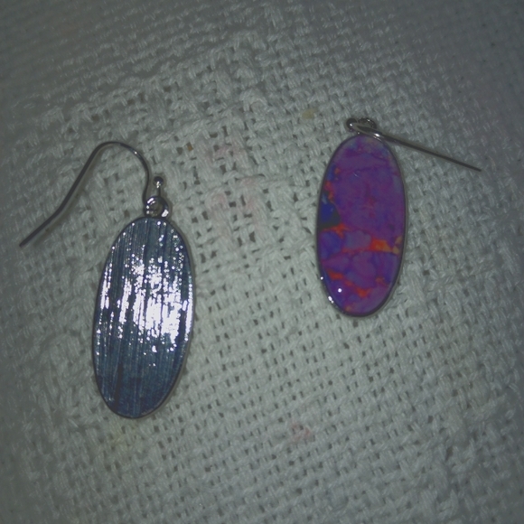 NEW! Stunning Silver & Purple Oval Earrings FRENCH HOOKS - FLIRTY FUN - Picture 7 of 7